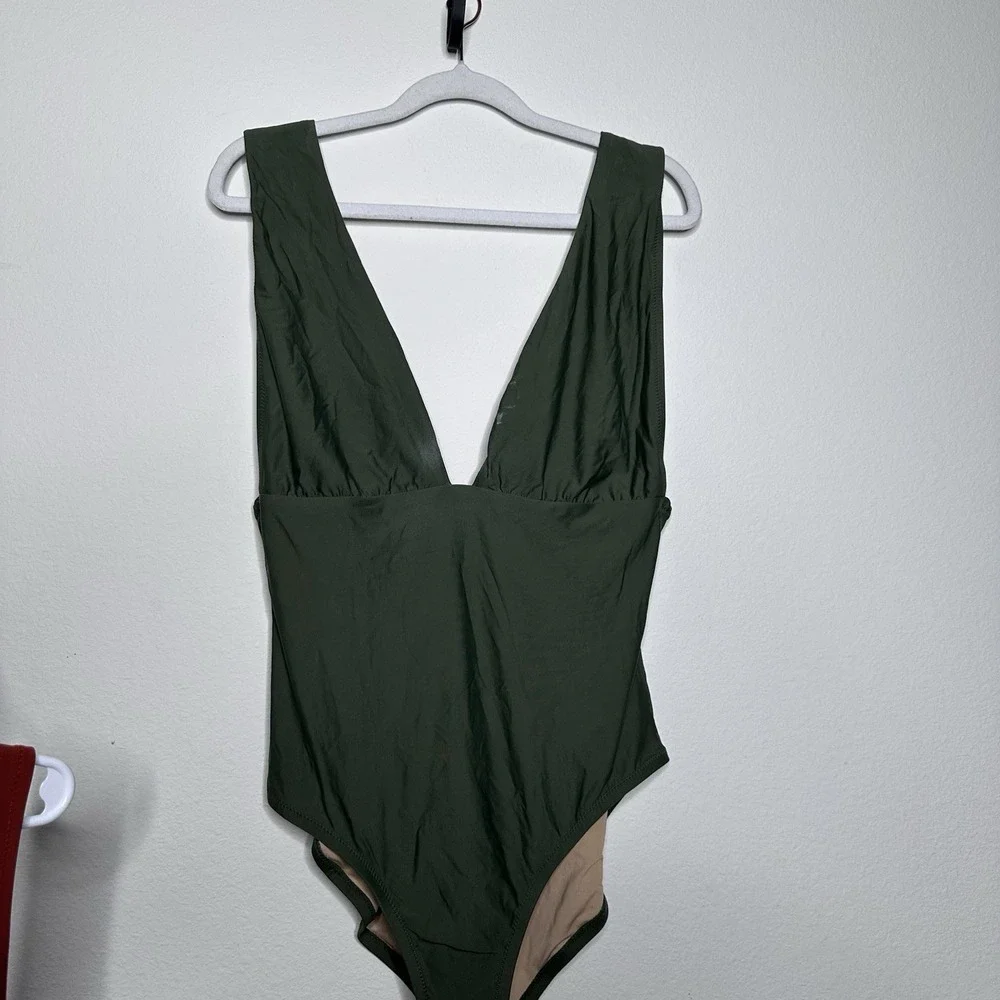 Lot‎ 2 JCrew sz 12 Plunge V-Neck One-Piece Swimsuit G9417 Orange Green Beach